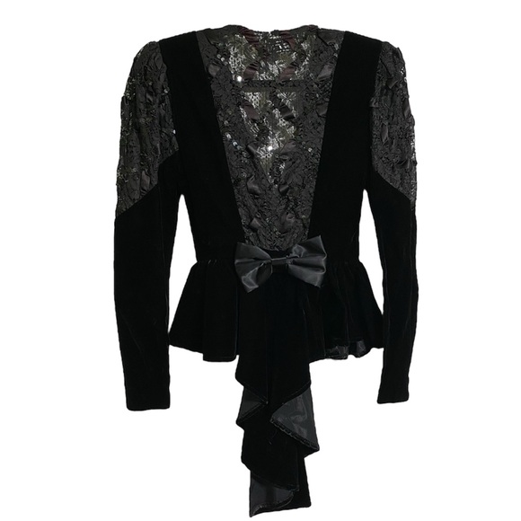 Vintage Jackets & Blazers - ULTRA RARE Black Velvet Blazer with Lace Details